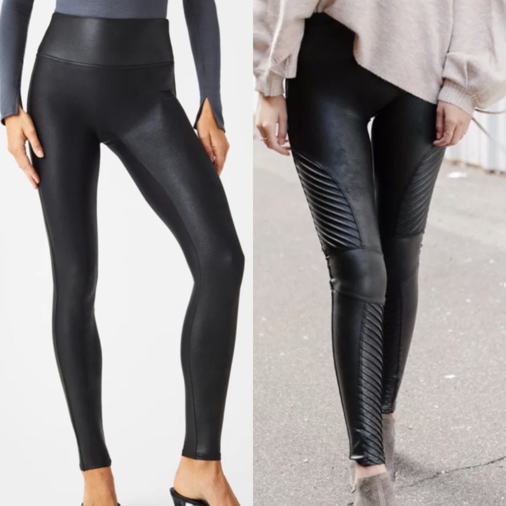 SPANX *2 pairs* faux leather leggings, plain and moto- size M